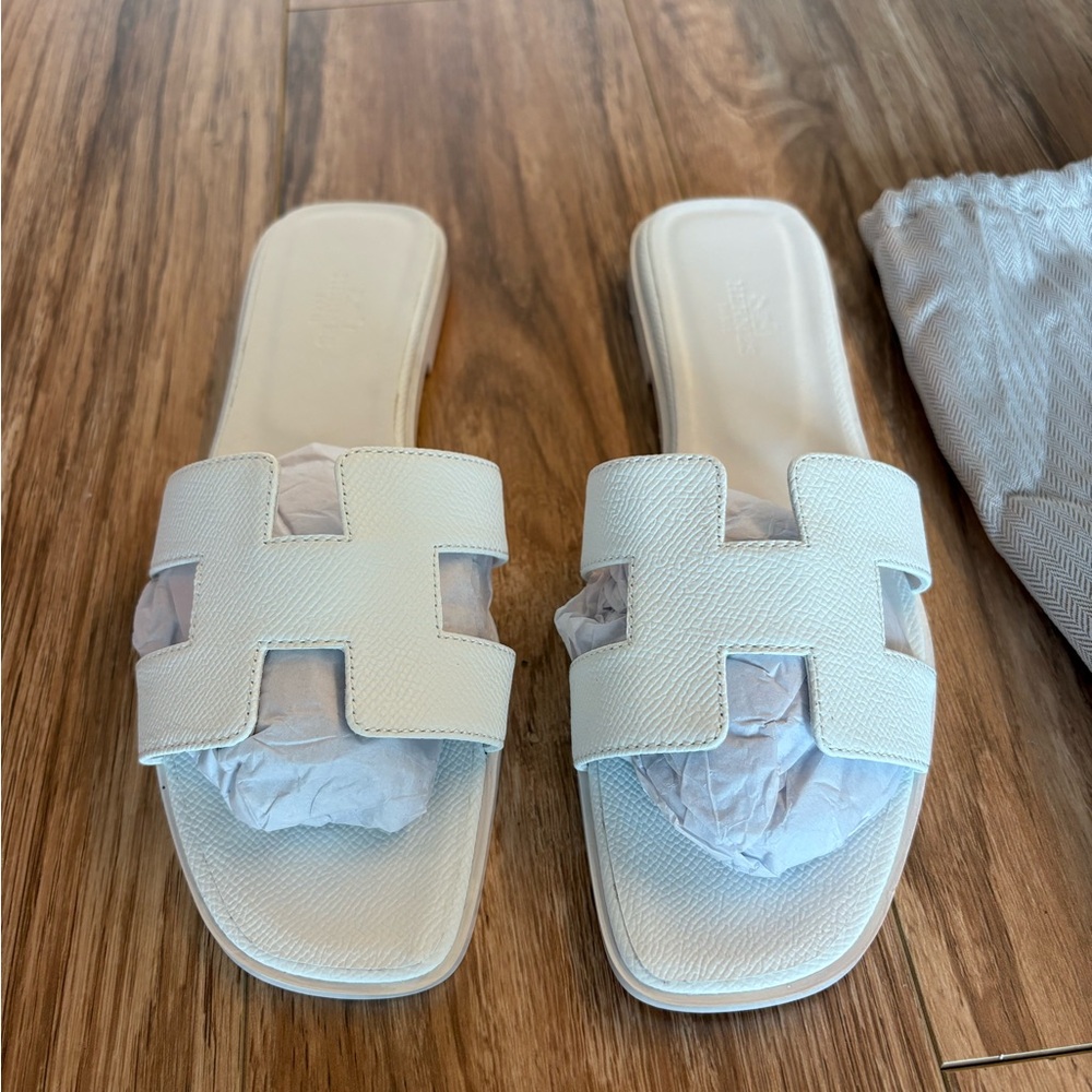 Hermes White Oran Sandals